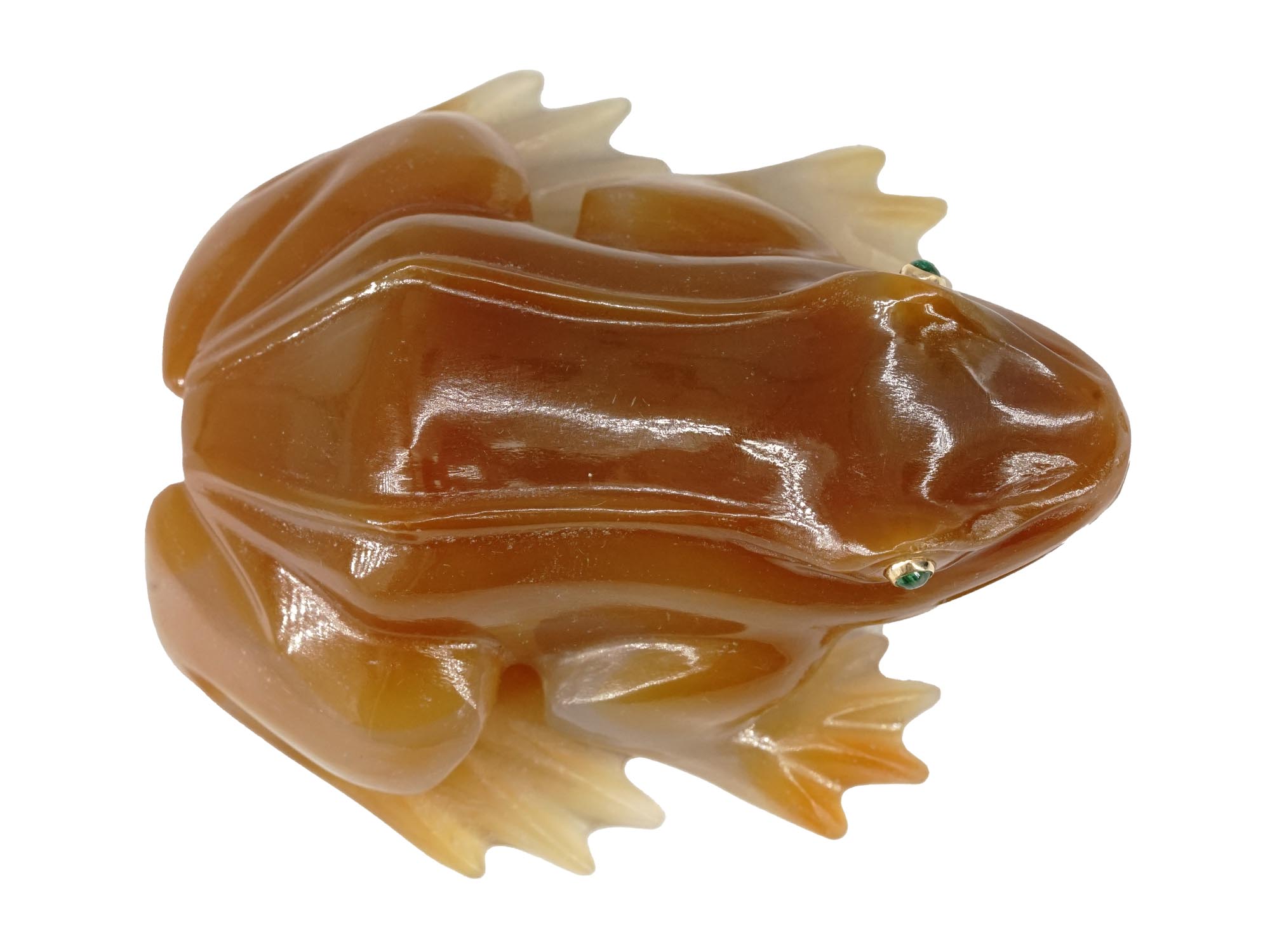 RUSSIAN CARVED AGATE EMERALD EYES FROG FIGURINE PIC-3